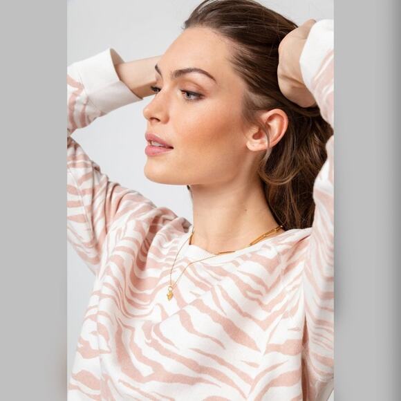 Rails Theo Flocked Sweatshirt Blush Pink Tiger Stripes XL - Picture 1 of 13